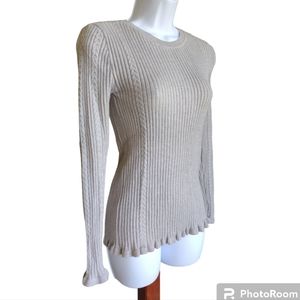 Olivia Warren Ribbed Ruffle Braid Grey Long Stretch Sweater Size Small